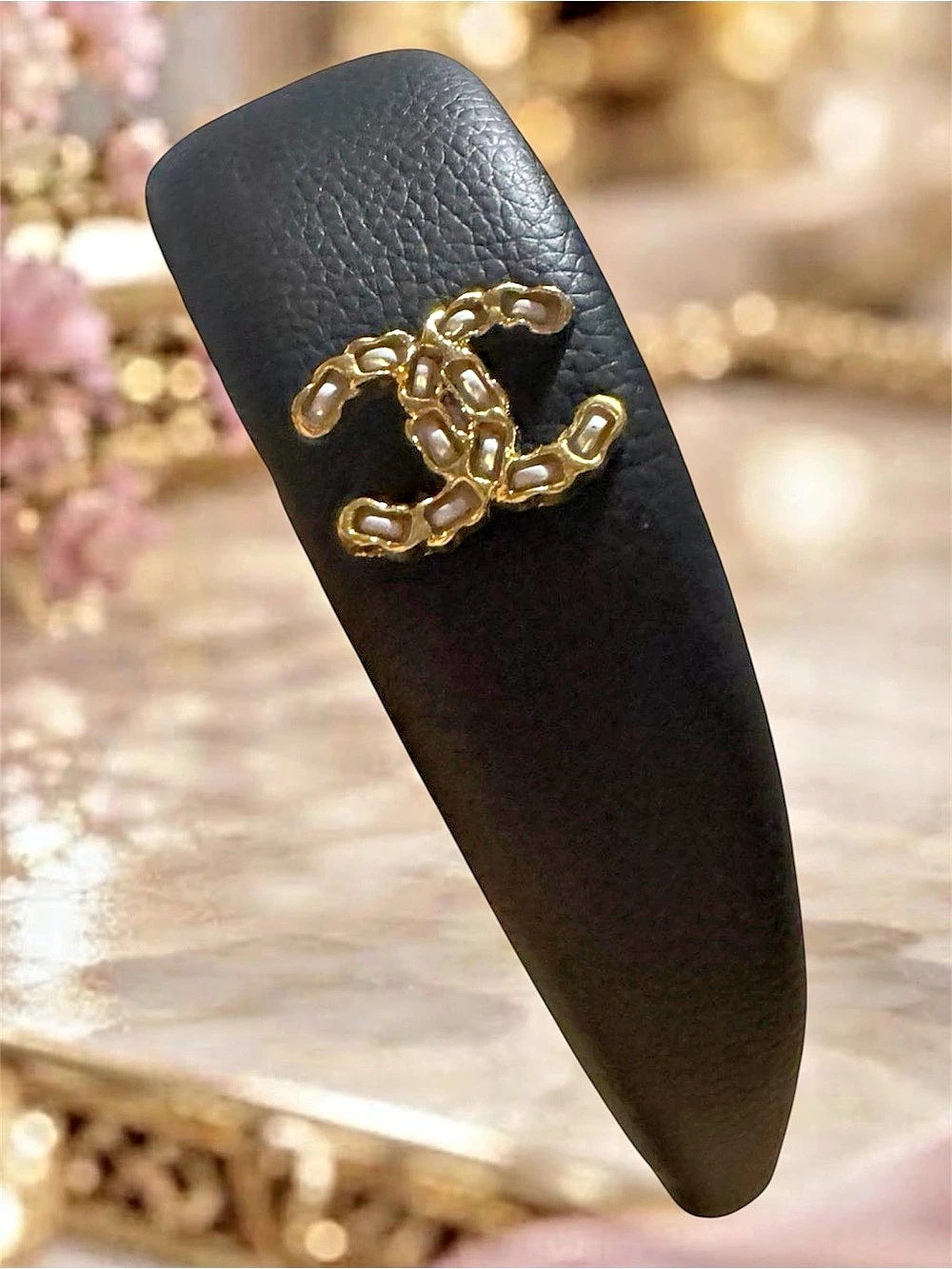 Pearl Leather Headband Black & Gold